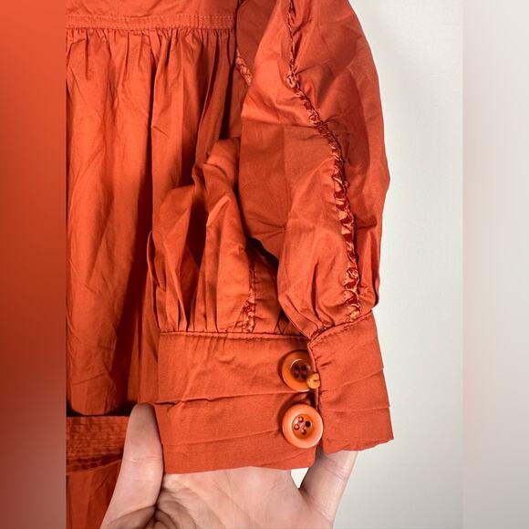 NWT Beulah Button Front Midi Shirt Dress Puff Sleeve Taylor Dress Orange Small - Picture 5 of 9